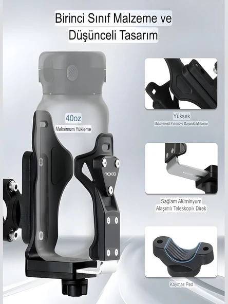 Reflektörlü Sarsıntı & Titreşim Engelli Led Işıklı Gidon Ve Koruma Demiri Bağlantılı Matara Tutucu - Resim 5