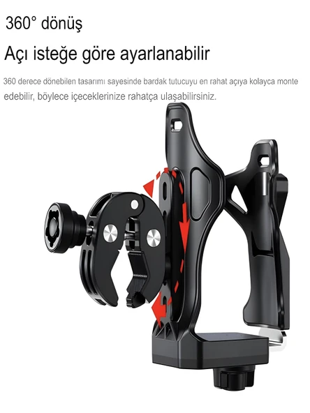 Reflektörlü Sarsıntı & Titreşim Engelli Led Işıklı Gidon Ve Koruma Demiri Bağlantılı Matara Tutucu - Resim 2