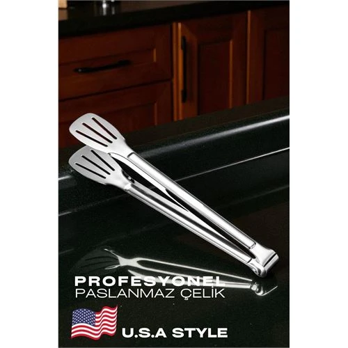 Amerikan Tip Mutfak Maşası 304 Paslanmaz Çelik Makarna Pasta Salata Çok Amaçlı Maşa ürün görseli