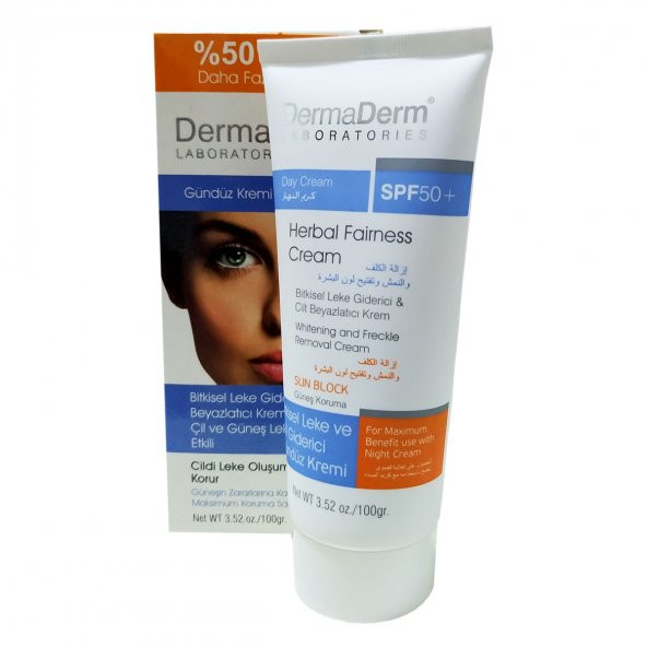 Dermaderm Bitkisel Leke Giderici Cilt Beyazlatıcı Gündüz Kremi Güneş Koruma SPF 50+ 100 Gr - 2