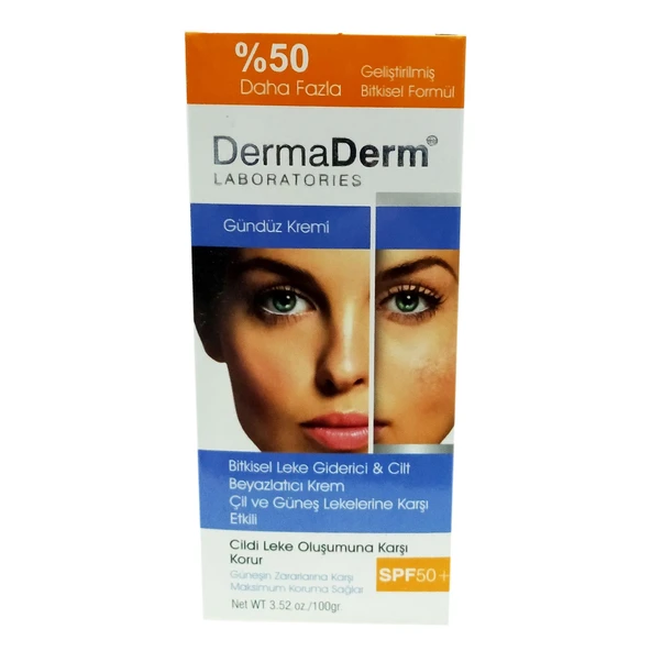 Dermaderm Bitkisel Leke Giderici Cilt Beyazlatıcı Gündüz Kremi Güneş Koruma SPF 50+ 100 Gr - Resim 3