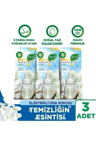 Air Wick Elektrikli Oda Kokusu Yedek Şişe Temizliğin Esintisi - Esansiyel Yağlar Içerir x 3