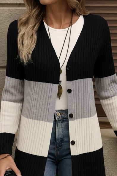 Kadın Uzun Kollu çok Renkli önden Düğmeli Uzun Ceket - 2