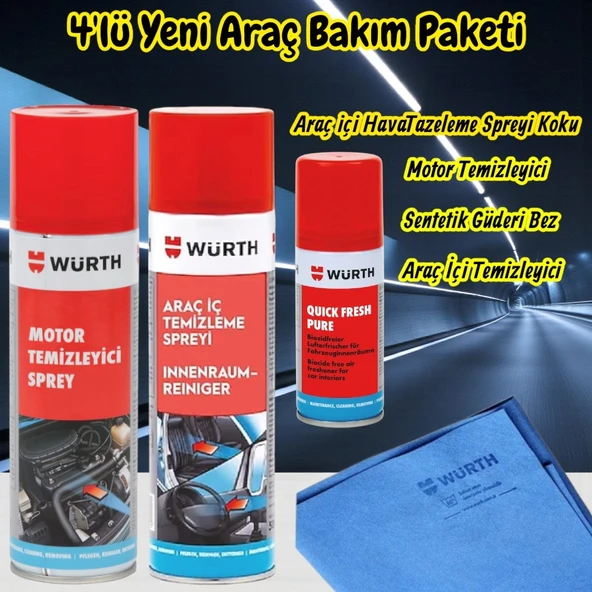 Würth Yeni Araç (Motor Temizleme,Araç İçi,Quick Fresh,Bez) Bakım Paketi 4'lü - Resim 4