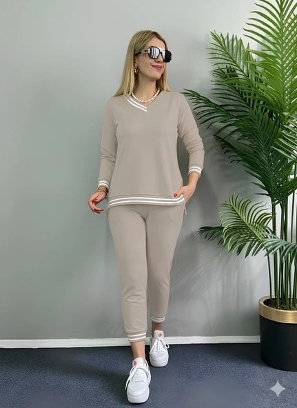 Kadın Uzun Kollu Ribana Detay Viskon Iki Iplik Ikili Takım - Resim 3