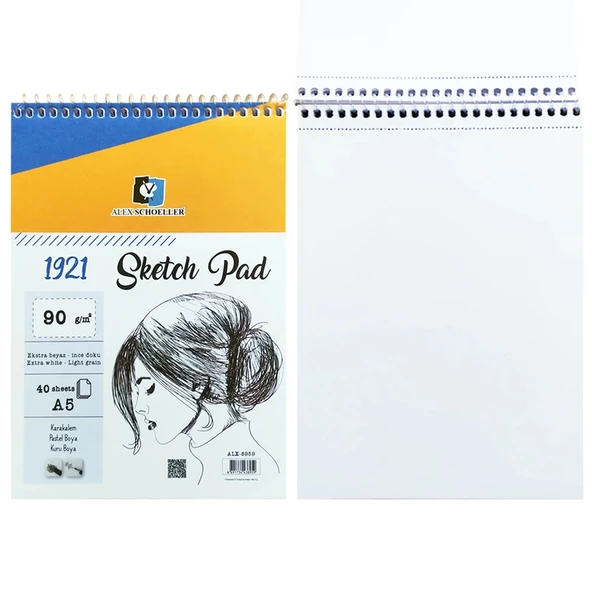 Alex A5 Eskiz Defteri 90 gr Karakalem Çizim Seti Eskiz Seti Hamur Silgi Kömür Kalem Pastel Dağıtıcı - Resim 2