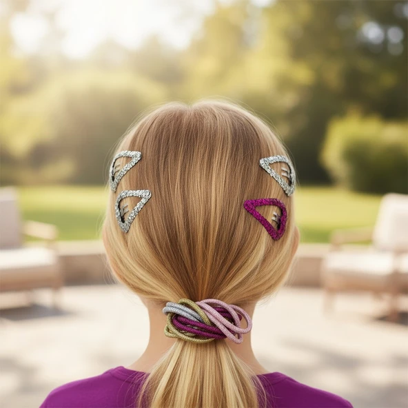 Kalp Desenli Simli Kız Çocuk Toka Set 12 Adet - 2