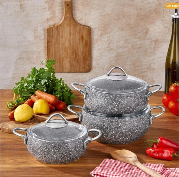 Taç Luna 3'lü Güveç Set Gri -3527