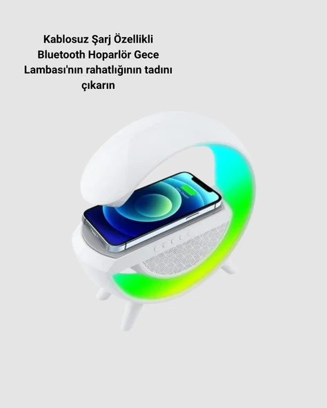 Kablosuz Şarjlı Bluetooth Hoparlör ve Gece Lambası – NFC, FM Radyo, RGB Işık - Resim 5