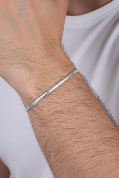 925 ayar Gümüş balık sırtı ezme italyan model erkek zincir bileklik SGTL13114RODAJ ürün görseli 1