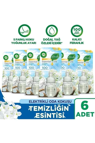 Air Wick Elektrikli Oda Kokusu Yedek Şişe Temizliğin Esintisi - Esansiyel Yağlar Içerir x 6