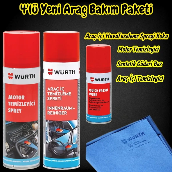 Würth Yeni Araç (Motor Temizleme,Araç İçi,Quick Fresh,Bez) Bakım Paketi 4'lü - Resim 2