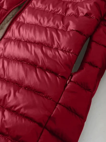 Kadın Uzun Kollu Kapşonlu Cep Detaylı Fermuarlı Orta Boy Mont - 3