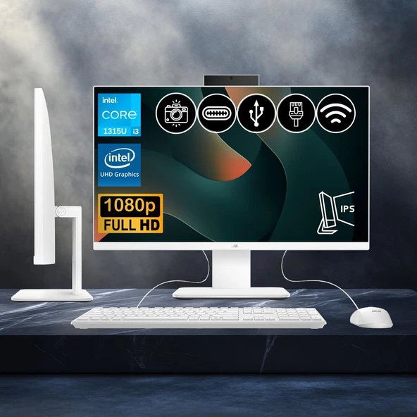 Asus V440VAK-I38256W0D ATL13 i3-1315U 32GB DDR5 512GB Nvme SSD 23.8" IPS FHD Fdos BEYAZ All In One Bilgisayar ürün görseli 1
