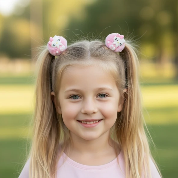 Hello Kity Peluş Lastikli Kız Çocuk Toka Set 2li - Resim 5