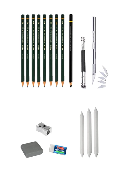 Karakalem Çizim Seti Eskiz Seti 8 Dereceli Kalem Hamur Silgi Kömür Kalem Pastel Dağıtma Kalem Uzatma ürün görseli