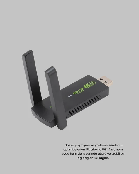 Ultratekno Dual Band WiFi Adaptör – 1200 Mbps, USB 3.0, Çift Antenli, Geniş Kapsama Alanı ve Yüksek Hız - 5