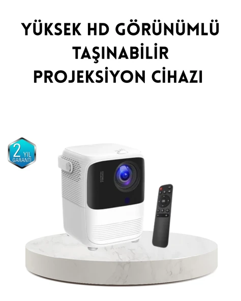 Taşınabilir Akıllı 1080P Projektör – 64GB Hafıza, 2GB RAM, Full HD Görüntü, Kumandalı ürün görseli 1
