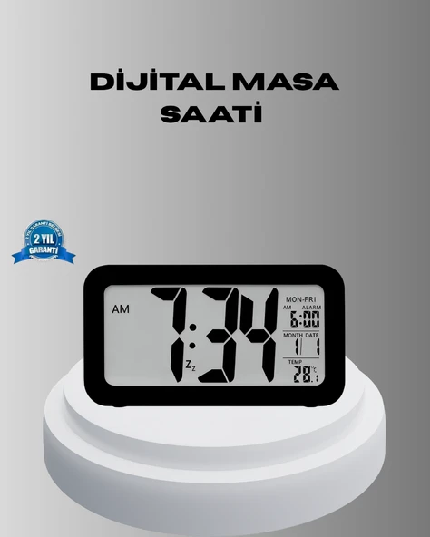 Dijital Masa Saati Sensörlü Aydınlatmalı Alarm ve Sıcaklık Ölçerli