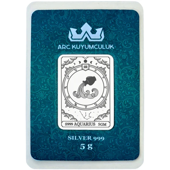 Şubat Ayı Doğumlarına Özel Kova Burcu Sembolü Hediyeye Özel 5 Gram 999 Ayar Gümüş Külçesi-784