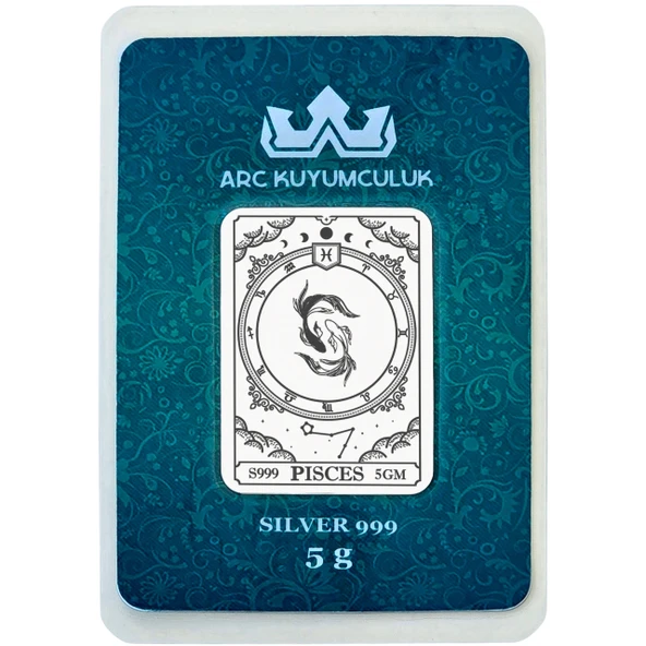 Mart Ayı Doğumlarına Özel Balık Burcu Sembolü Hediyeye Özel 5 Gram 999 Ayar Gümüş Külçesi-785
