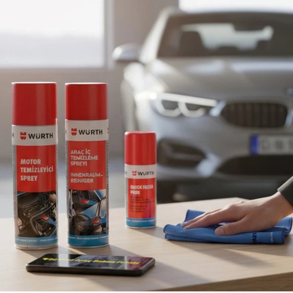 Würth Yeni Araç (Motor Temizleme,Araç İçi,Quick Fresh,Bez) Bakım Paketi 4'lü ürün görseli 1