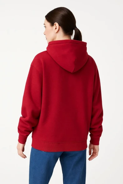 Samuray Ninja Çift Kapüşonlu Hoodie Oversize Kanguru Cepli, Bahar - Kışlık Fermuarlı Sweatshirt- Kırmızı - Resim 2