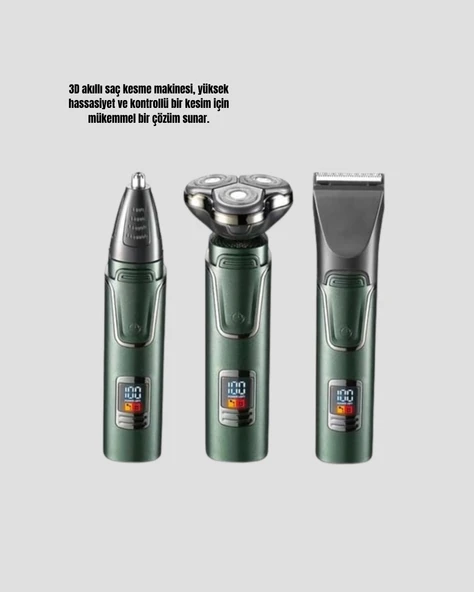 Şarjlı ve Kablosuz 3 Başlıklı Profesyonel Bakım Seti – Saç, Sakal, Burun ve Kulak Düzeltici - Resim 5