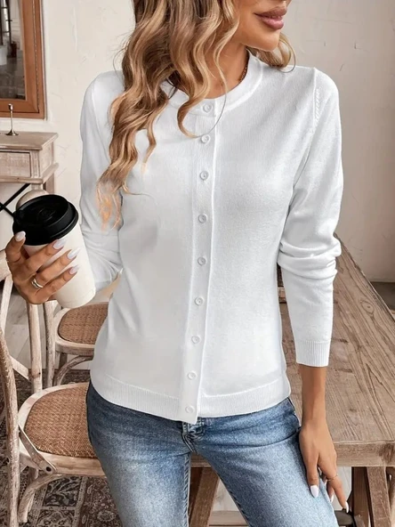 Kadın Uzun Kollu önden Düğmeli Triko Ceket