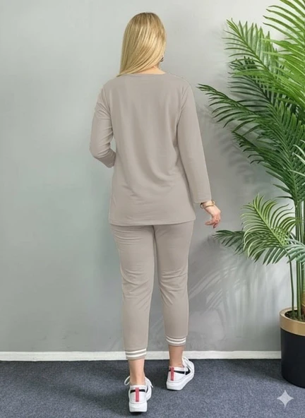 Kadın Uzun Kollu Ribana Detay Viskon Iki Iplik Ikili Takım - Resim 2