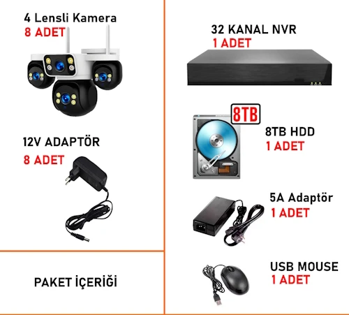 HiEasy 32 Kameralı 8MP NVR Güvenlik Seti (8TB HDD Dahil) – 4K AOV PTZ Kontrol H.265+ 7/24 Kayıt - Resim 12