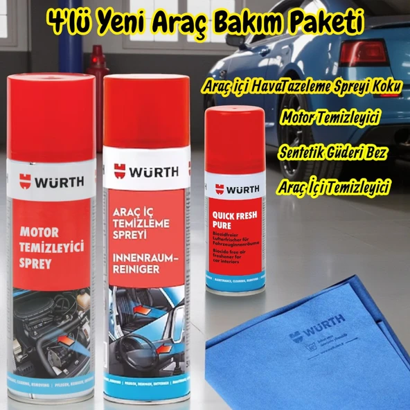 Würth Yeni Araç (Motor Temizleme,Araç İçi,Quick Fresh,Bez) Bakım Paketi 4'lü - Resim 3