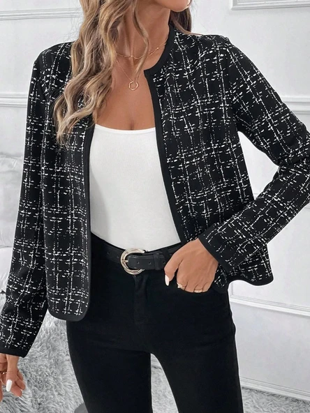 Kadın Uzun Kollu önü Açık şanel Kısa Hırka - Resim 4