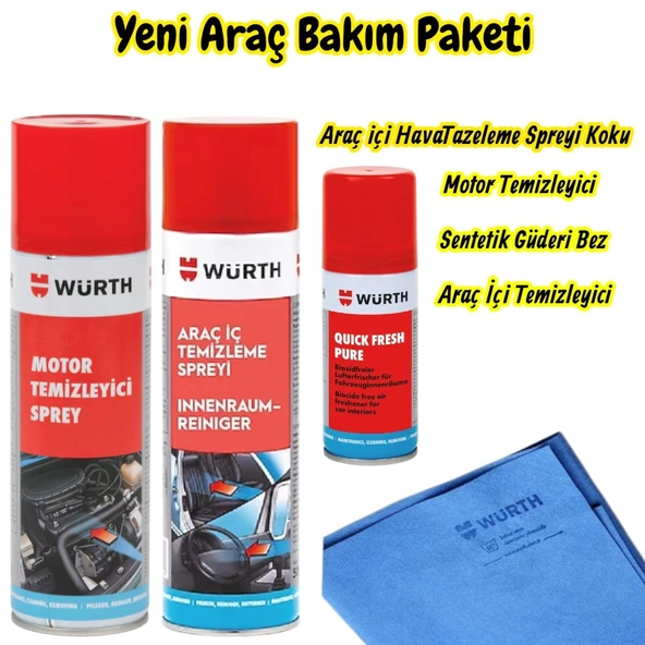 Würth Yeni Araç (Motor Temizleme,Araç İçi,Quick Fresh,Bez) Bakım Paketi 4'lü - Resim 5