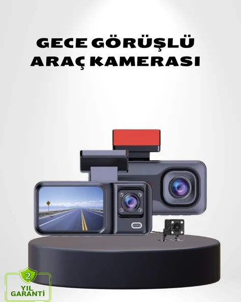 Üç Kameralı Dash Cam 170° Geniş Açılı Full HD Gece Görüşlü ürün görseli 1