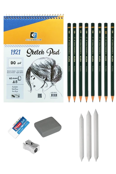 Alex Schoeller Spiralli A5 40 Yp Eskiz Defteri Karakalem Çizim Seti Eskiz Seti Dereceli Kalem Seti ürün görseli