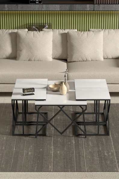 Tv Sehpası Mira Gümüş 5033 Beyaz 160 Cm 35 Cm 50 Cm