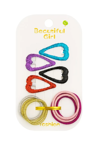 Kalp Desenli Simli Kız Çocuk Toka Set 12 Adet - 4