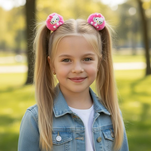 Hello Kity Peluş Lastikli Kız Çocuk Toka Set 2li - Resim 6