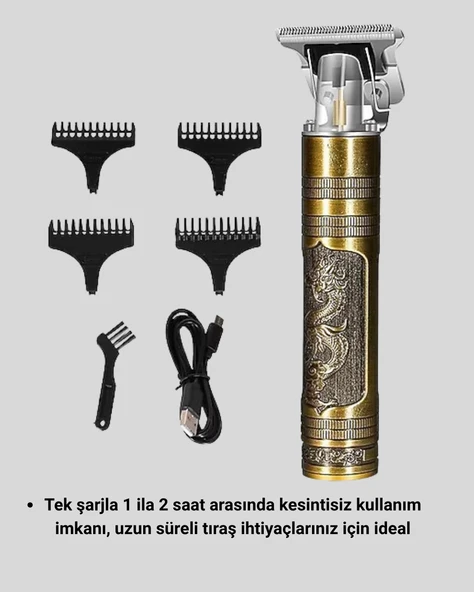 Şarjlı T Bıçaklı Saç ve Sakal Tıraş Makinesi – 3 Başlıklı, Güçlü Motorlu, 2 Saat Kullanım - Resim 4