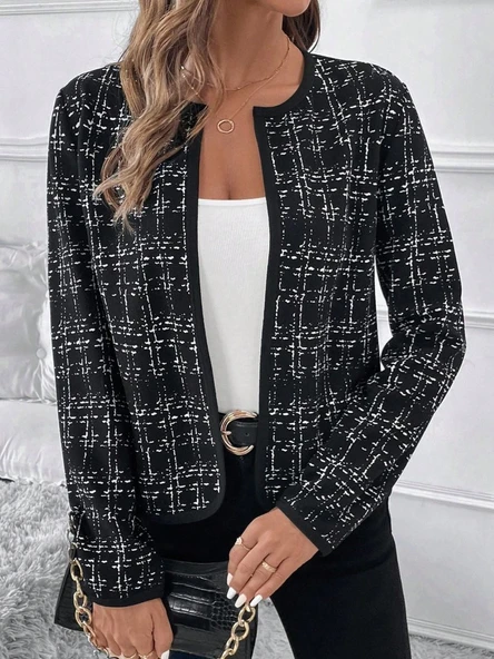 Kadın Uzun Kollu önü Açık şanel Kısa Hırka - Resim 3