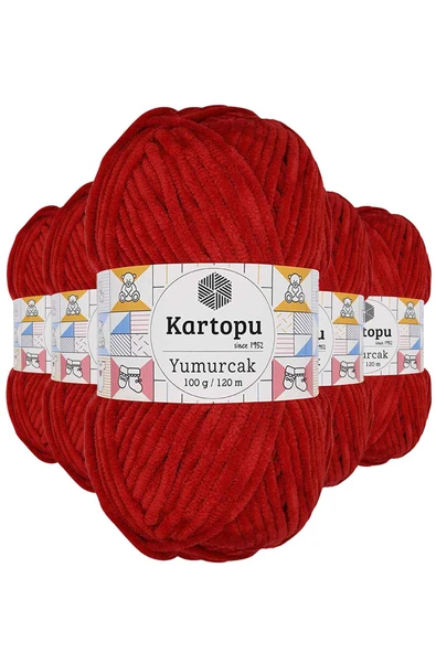 5 Adet Yumurcak Kadife El Örgü İpi Kırmızı K126 ürün görseli 1