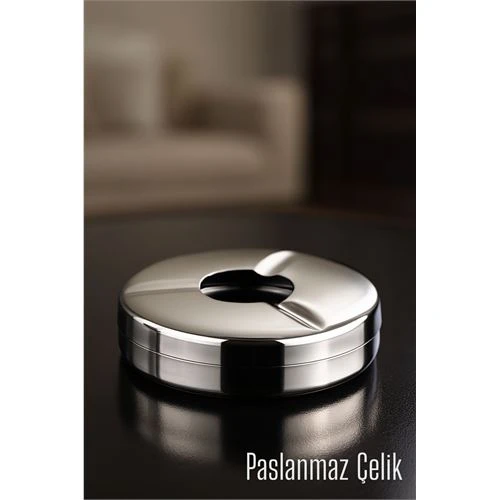 Kapaklı Paslanmaz Küllük - Kapaklı Metal Kül Tablası -  Masaüstü Küllük ürün görseli