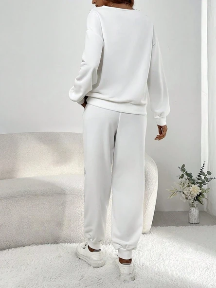 Kadın Uzun Kollu V Yakalı Pulpayetli Viskon Iki Iplik Bluz Ve Pantolon ürün görseli