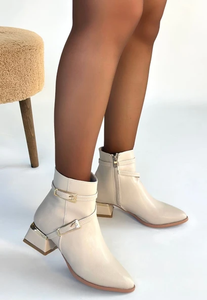 İnay Bej Cilt Topuklu Bot - 3