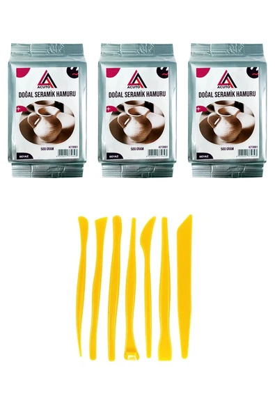 Doğal Kil 1500 Gr Beyaz Acuto Ebeşuar Seti 5'li Modelaj Kalemi Seramik Hamuru Seramik Seti ürün görseli