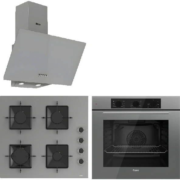 Ferre QBL62CPR - SS208CPR -D088 60 cm Gri Cam Turbolu Ankastre Set ürün görseli