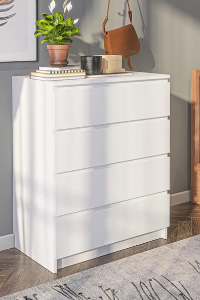 Derinkuyu 4 Çekmeceli Şifonyer Yatak Odası Bebek Odası Beyaz