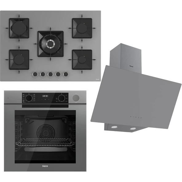 Ferre Steamart-Fryart Serisi Gri Set (SS038 + QEP64CPR +D079) - Döküm Izgara / 75 cm Ocak ürün görseli