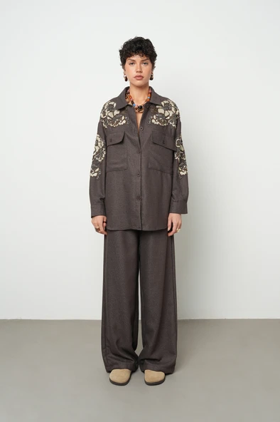 Kadın Nakış İşlemeli Ve Boncuk İşlemeli Düz Renk Ceket - 10